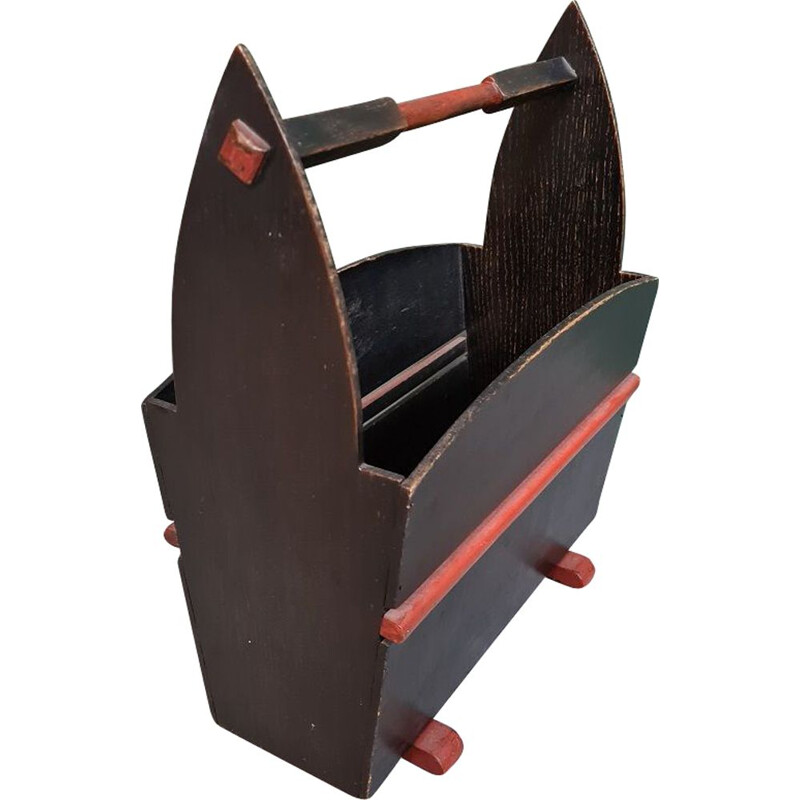 Dutch Art Deco vintage wooden magazine rack, 1930s