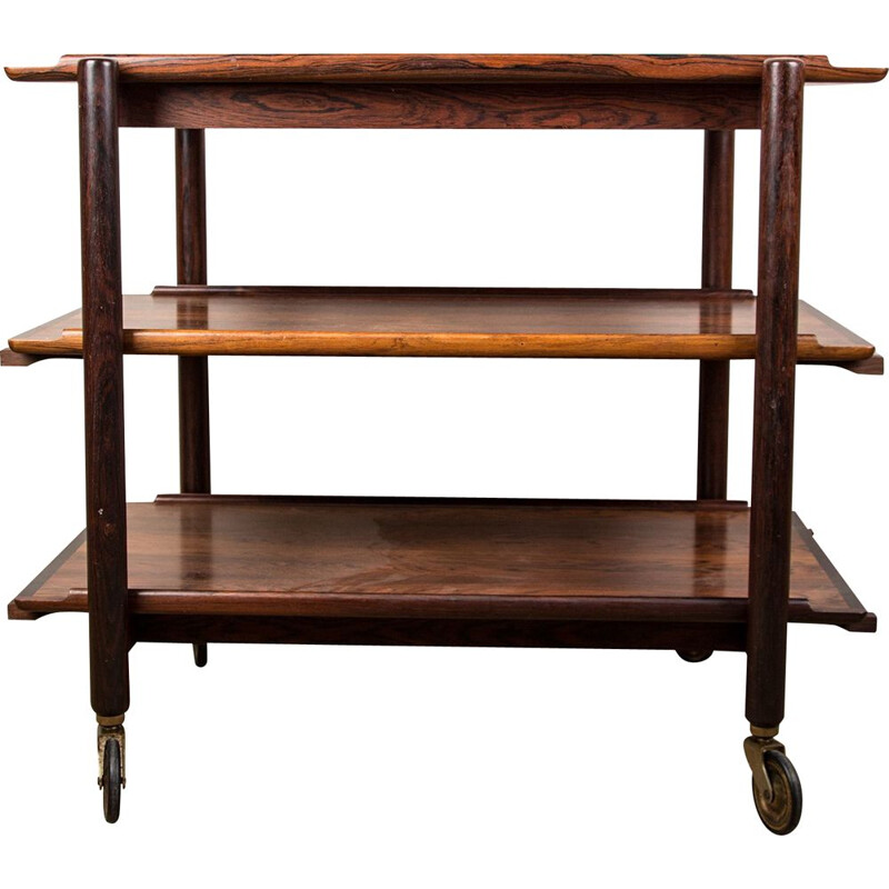 Vintage Danish rosewood 3 tier trolley by Poul Hundevad, 1957