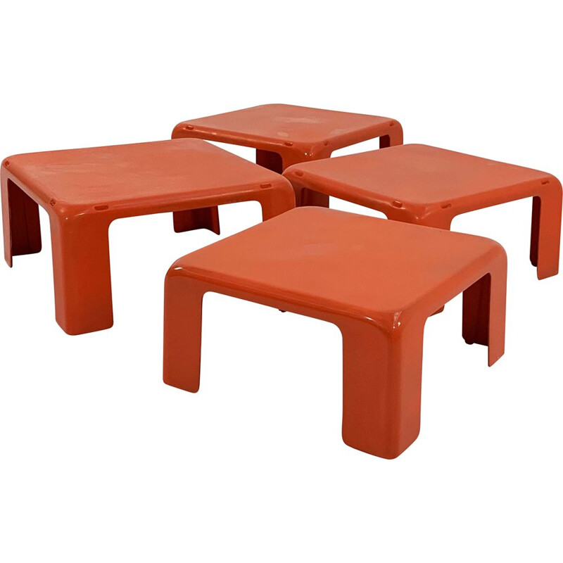 Set of 4 vintage orange Quattro Gatti side tables by Mario Bellini for C&B Italia, 1960s