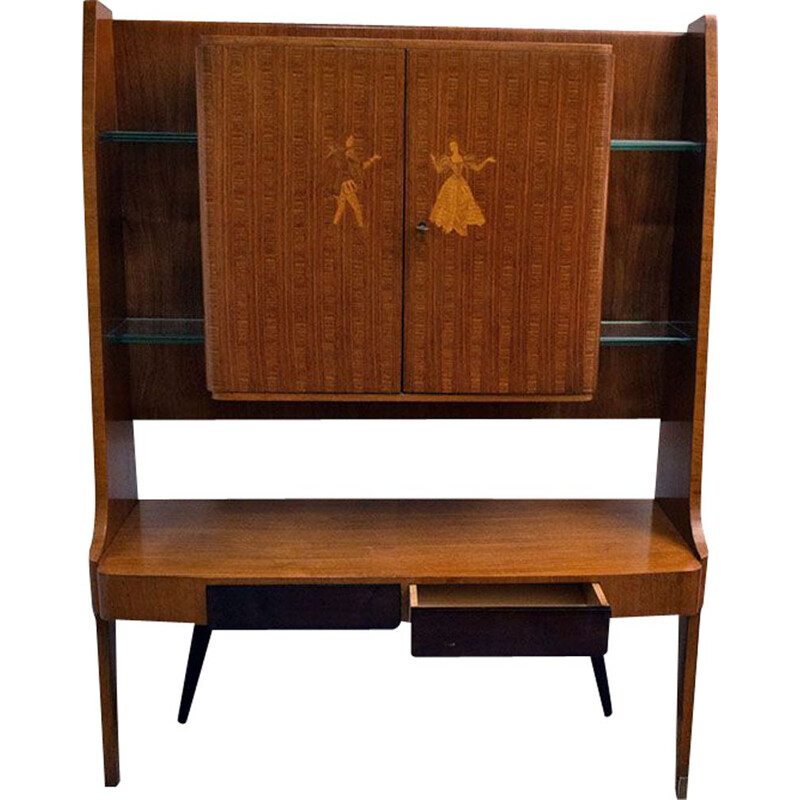 Mueble bar vintage de marquetería de Vittorio Dassi, 1950