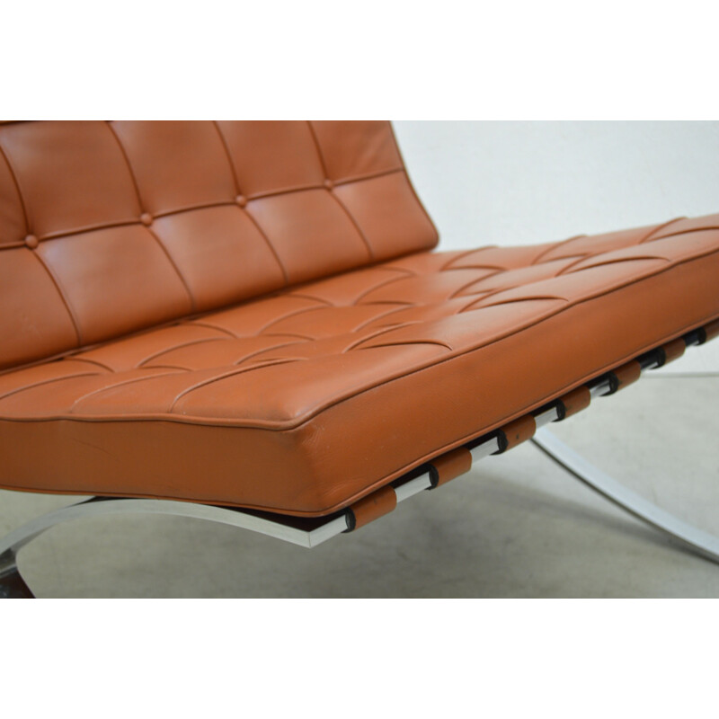 Vintage cognac Barcelona armchair by Mies van der Rohe for Knoll International