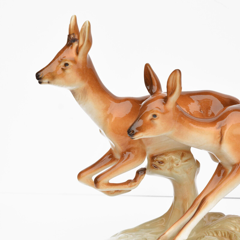 Pair of vintage deer for Royal Dux Bohemia, Czechoslovakia 1960s