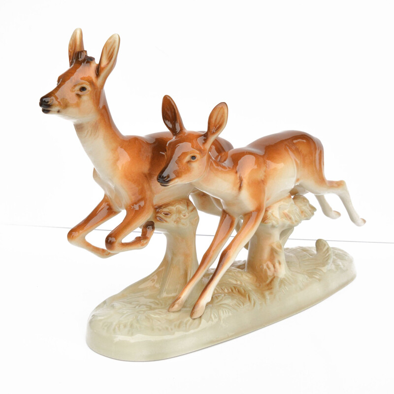 Pair of vintage deer for Royal Dux Bohemia, Czechoslovakia 1960s