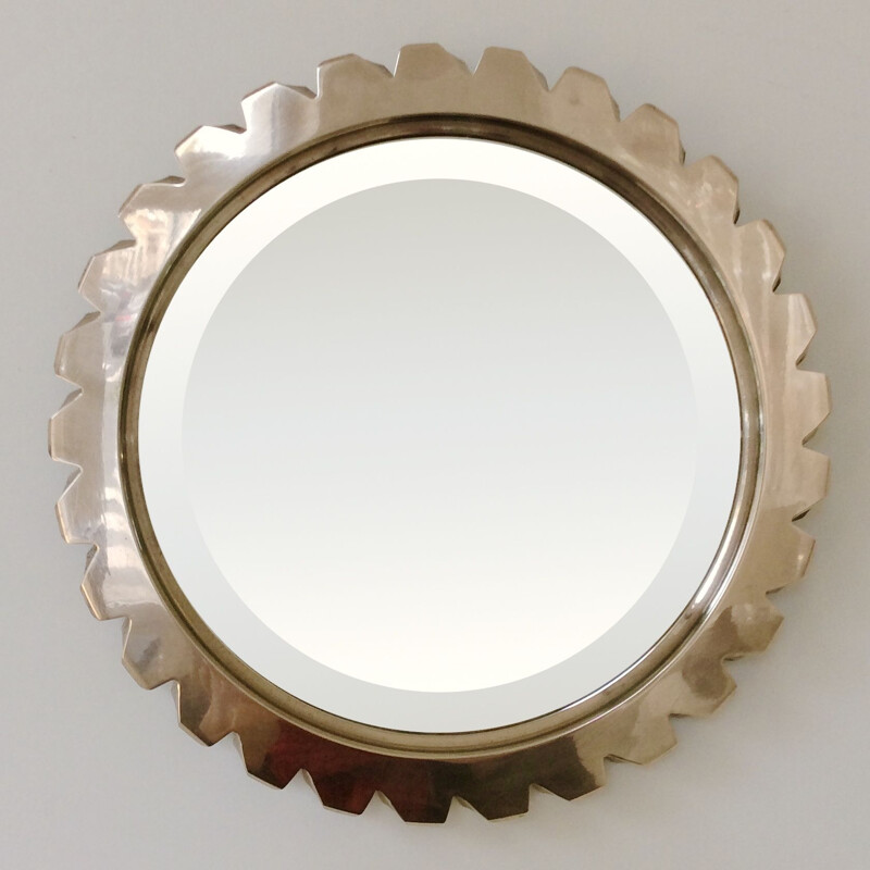 Vintage mirror in polished bronze, France 1970