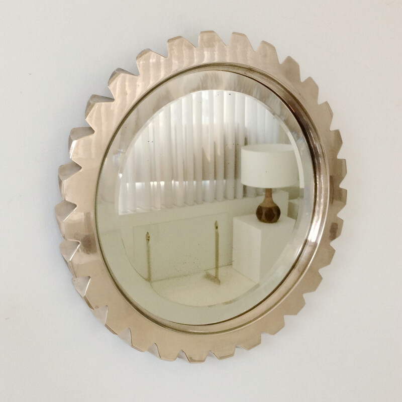 Vintage mirror in polished bronze, France 1970