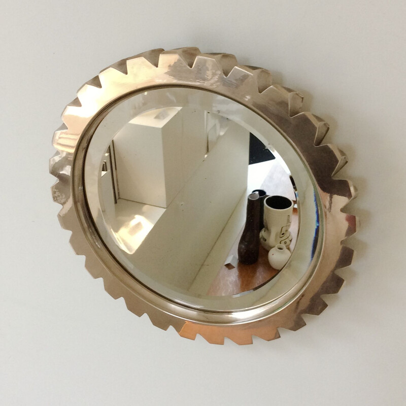 Vintage mirror in polished bronze, France 1970