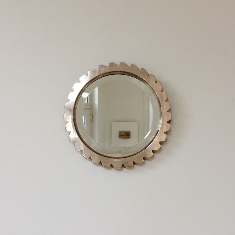 Vintage mirror in polished bronze, France 1970