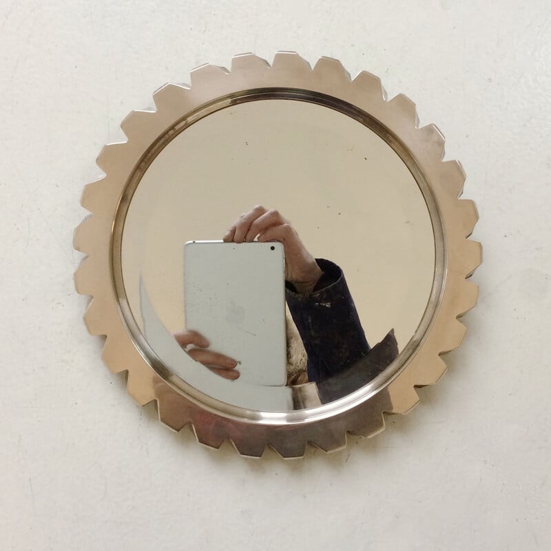 Vintage mirror in polished bronze, France 1970