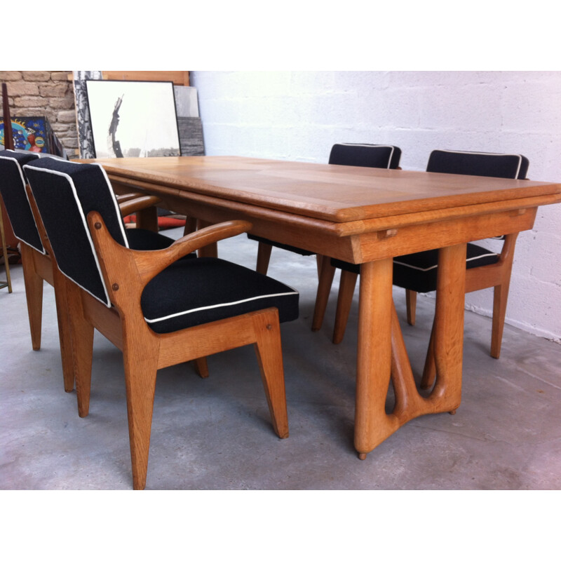 Set of 4 armchairs in oakwood, GUILLERME & CHAMBRON - 1950s