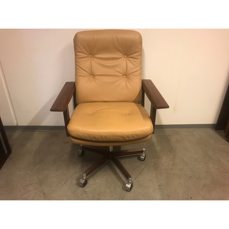 Rosewood and leather vintage office armchair