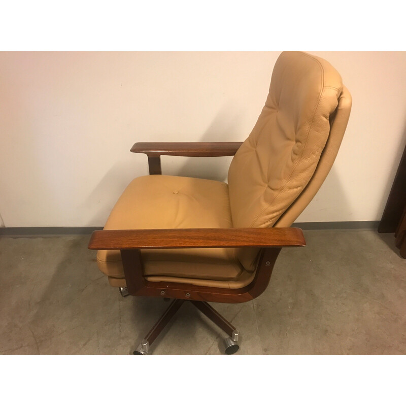 Rosewood and leather vintage office armchair