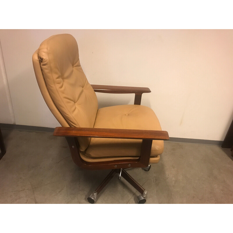 Rosewood and leather vintage office armchair