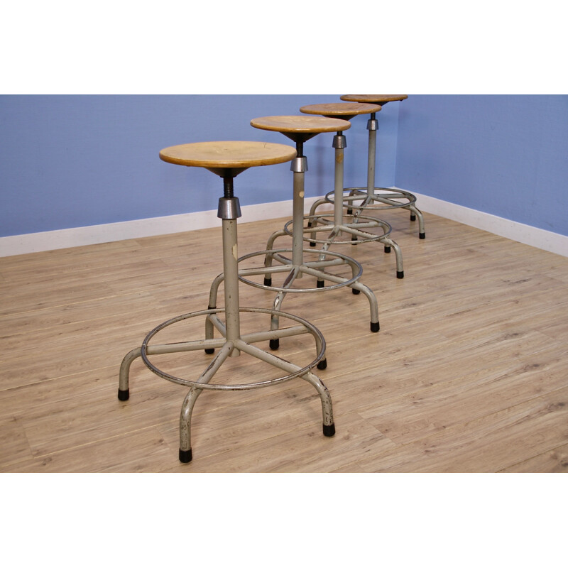 Set of 4 Dutch industrial architect drawing stools, 1960