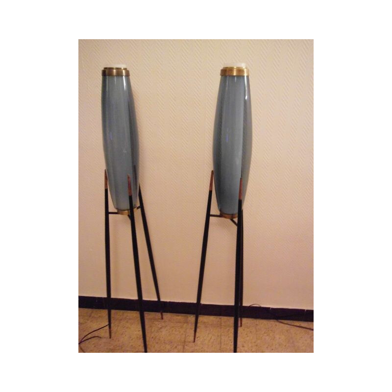 Pair of vintage rocket floor lamps by Svend Aage Holm Sorensen