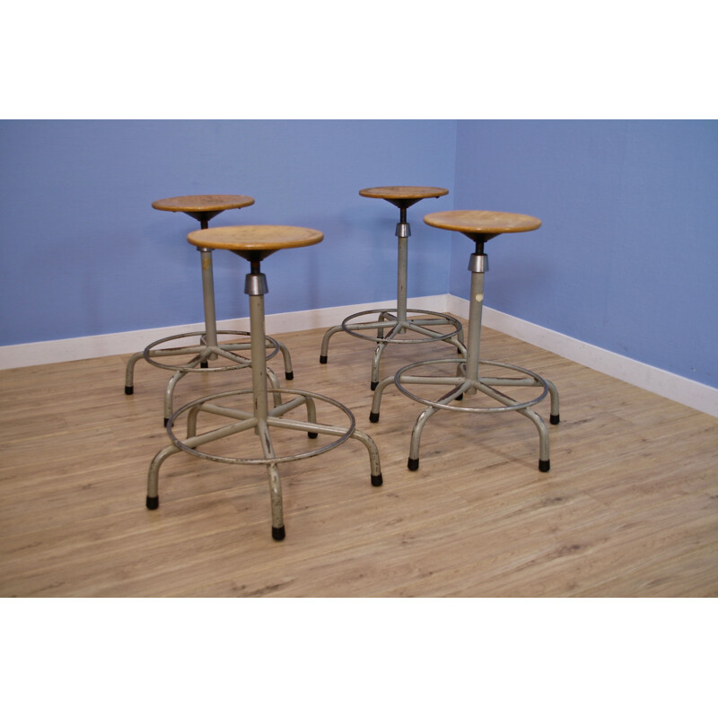 Set of 4 Dutch industrial architect drawing stools, 1960