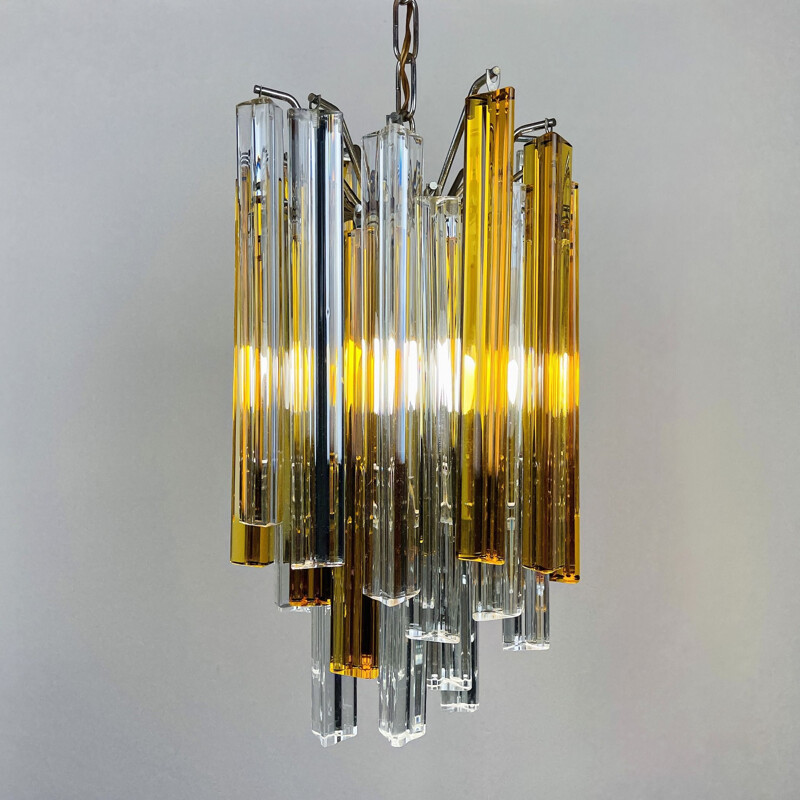 Vintage cascade Murano glass crystal prism chandelier from Venini, Italy 1960s