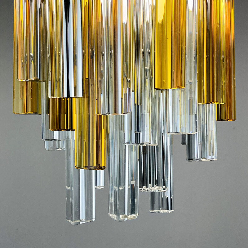 Vintage cascade Murano glass crystal prism chandelier from Venini, Italy 1960s