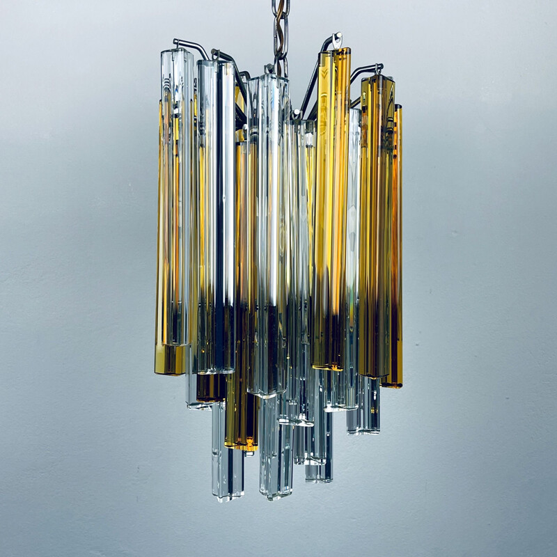 Vintage cascade Murano glass crystal prism chandelier from Venini, Italy 1960s