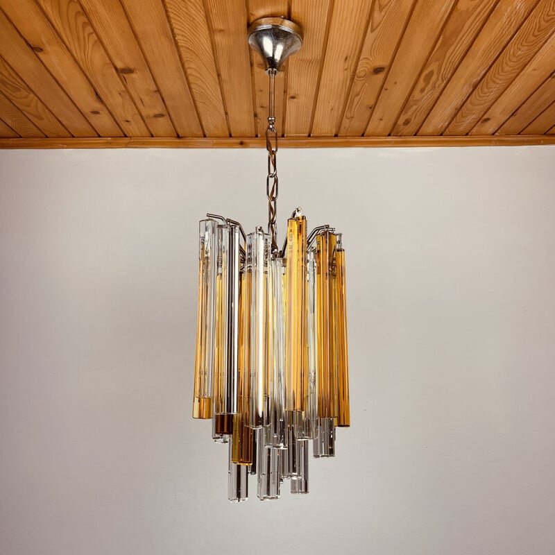 Vintage cascade Murano glass crystal prism chandelier from Venini, Italy 1960s