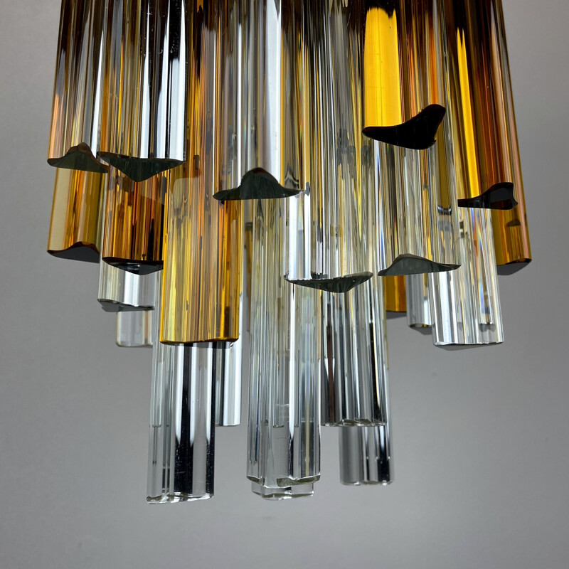 Vintage cascade Murano glass crystal prism chandelier from Venini, Italy 1960s