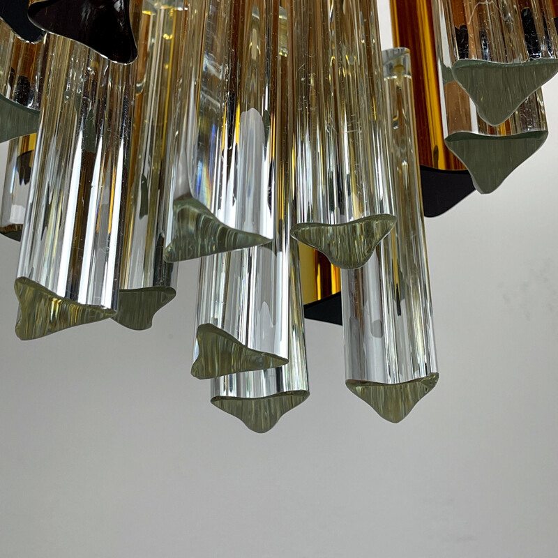 Vintage cascade Murano glass crystal prism chandelier from Venini, Italy 1960s