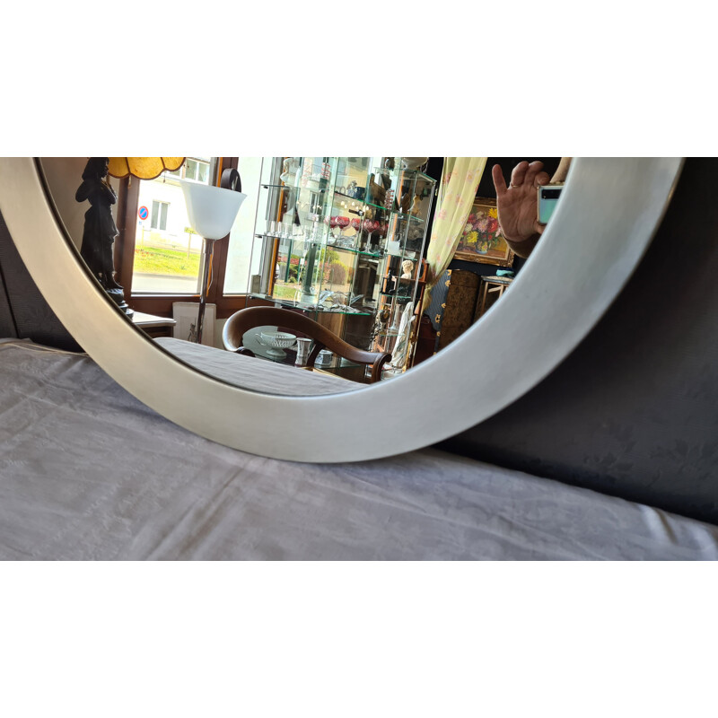 Round vintage mirror in brushed aluminium, 1970