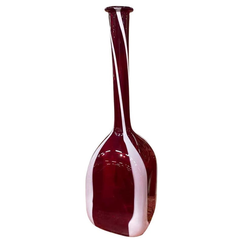 Vintage Vase aus rotem und weißem Muranoglas von Carlo Moretti, Italien 1980