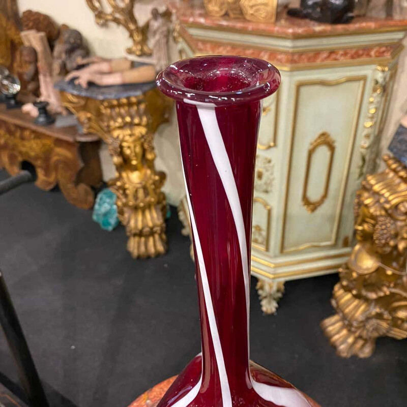 Jarrón vintage de cristal de Murano rojo y blanco de Carlo Moretti, Italia 1980