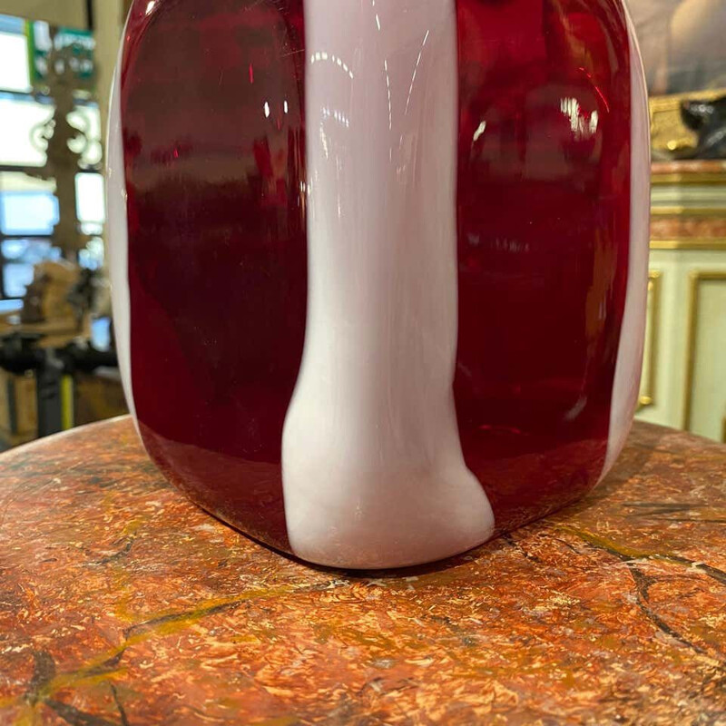 Vintage rood en witte Murano glasvaas van Carlo Moretti, Italië 1980