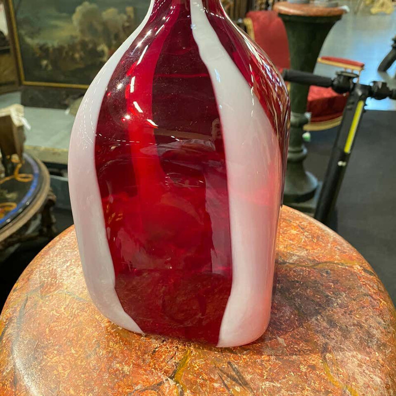 Vase vintage en verre de Murano rouge et blanc par Carlo Moretti, Italie 1980