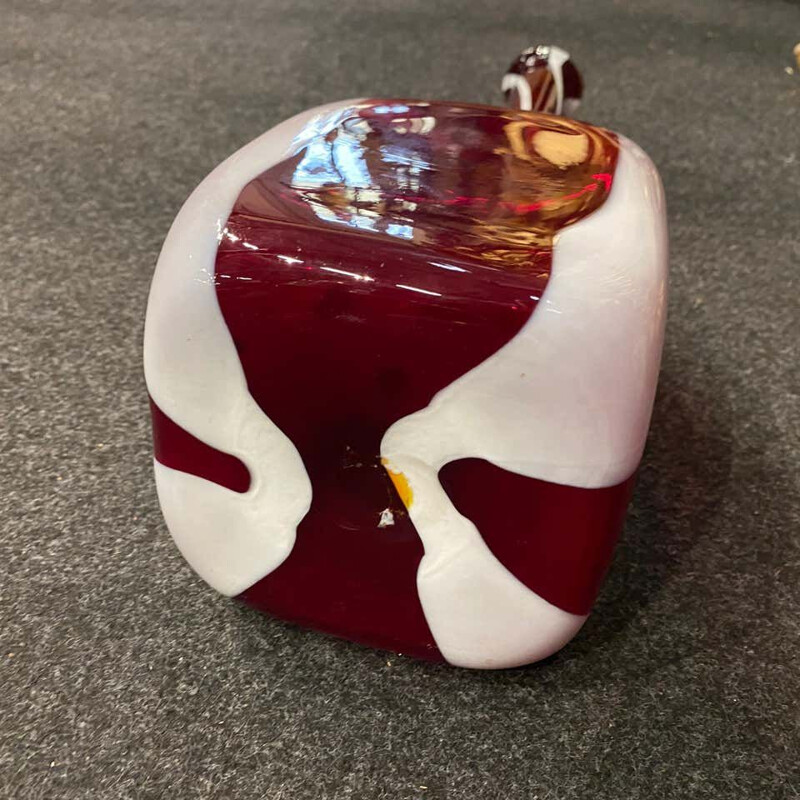 Vintage Vase aus rotem und weißem Muranoglas von Carlo Moretti, Italien 1980