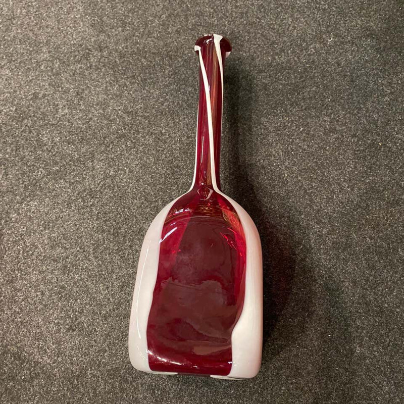 Vase vintage en verre de Murano rouge et blanc par Carlo Moretti, Italie 1980