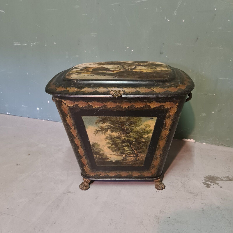 Vintage Dutch hand-painted metal peat box, Amsterdam
