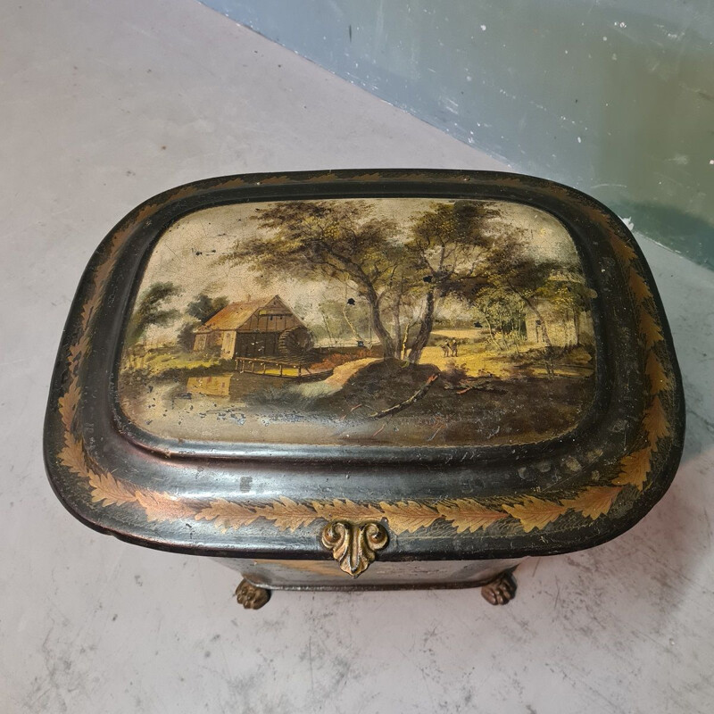 Vintage Dutch hand-painted metal peat box, Amsterdam