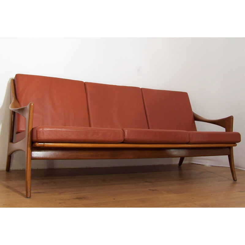 De Ster Gelderland sofa in teak and leather - 1950s
