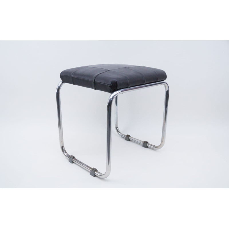 Vintage Bauhaus stool in leather and chrome from Mauser, 1930s