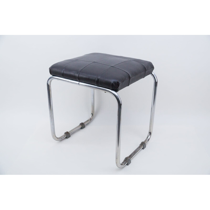 Vintage Bauhaus stool in leather and chrome from Mauser, 1930s