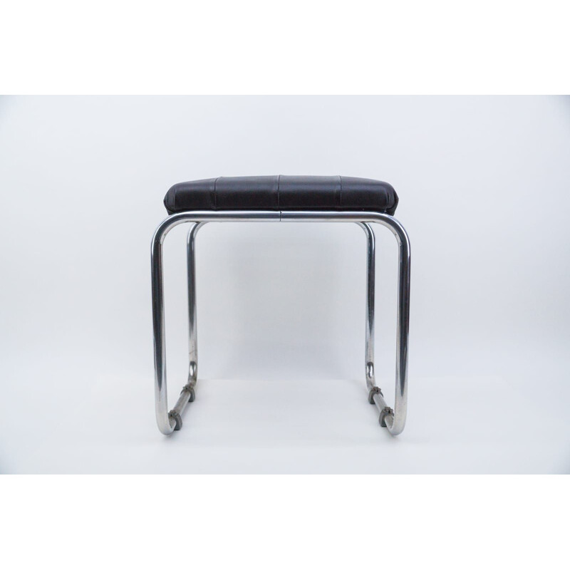Vintage Bauhaus stool in leather and chrome from Mauser, 1930s