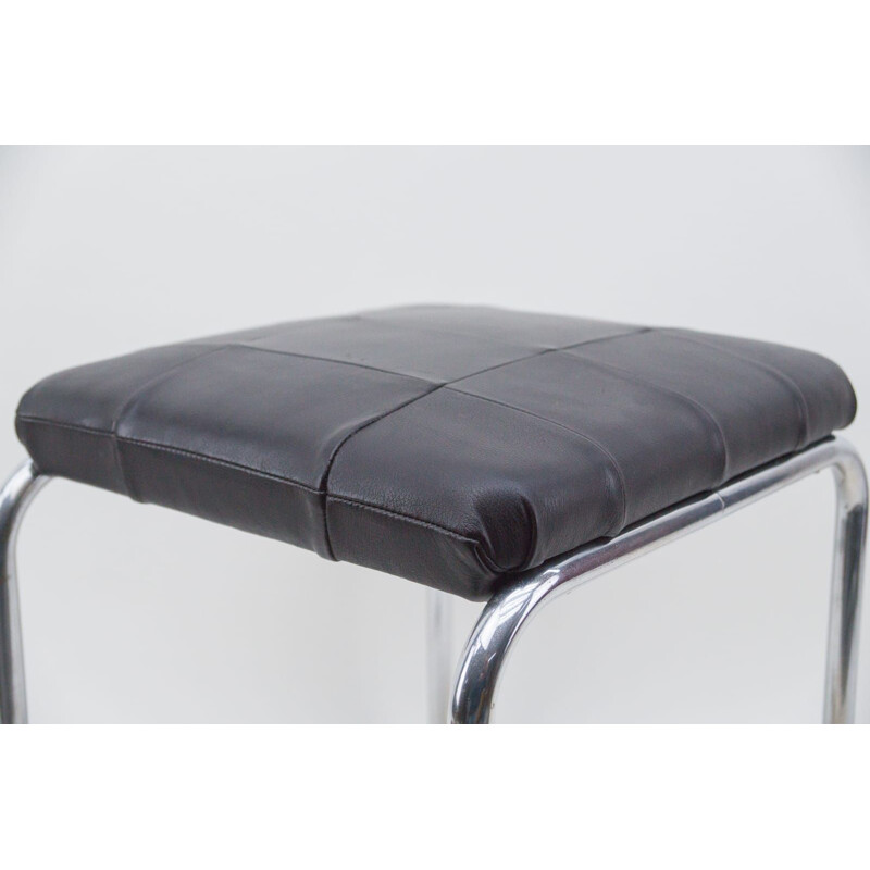 Vintage Bauhaus stool in leather and chrome from Mauser, 1930s