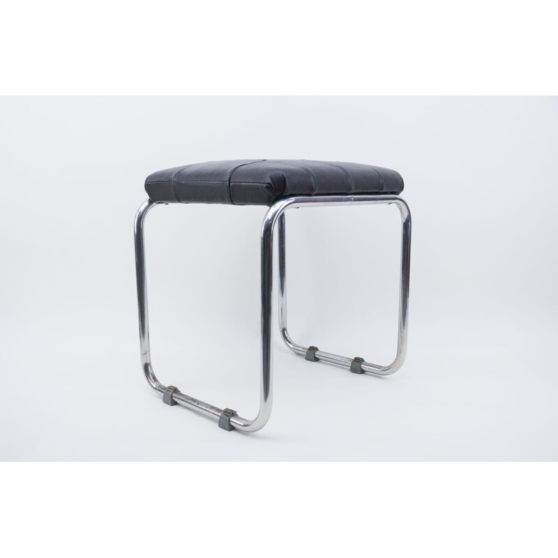 Vintage Bauhaus stool in leather and chrome from Mauser, 1930s