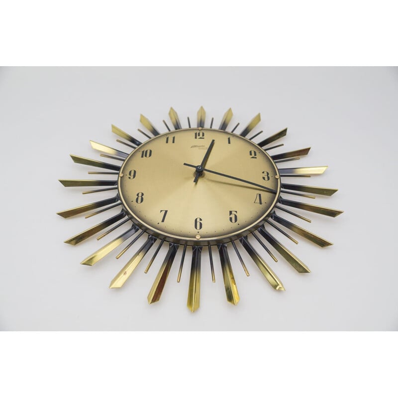Vintage Sunburst wall clock by Atlanta Electric, Germany 1960s