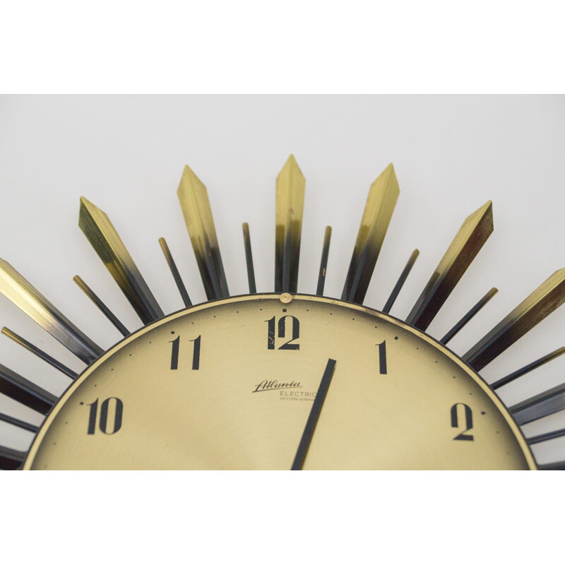 Vintage Sunburst wall clock by Atlanta Electric, Germany 1960s