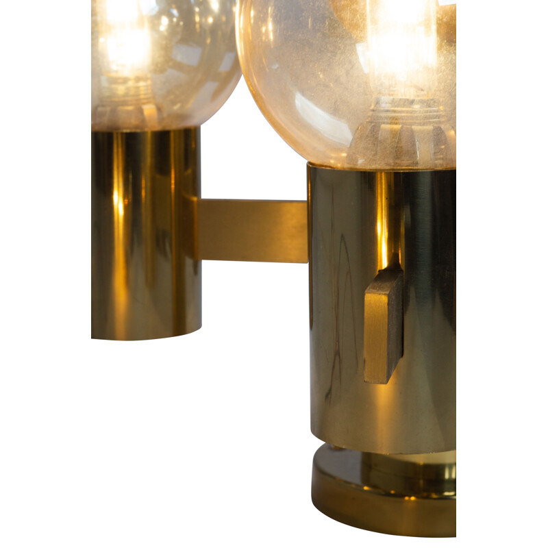 Vintage brass and smoked glass wall and ceiling light set by Hans Agne Jakobsson for Teka