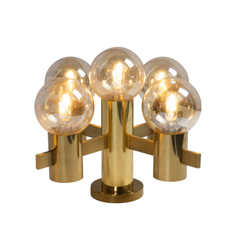 Vintage brass and smoked glass wall and ceiling light set by Hans Agne Jakobsson for Teka