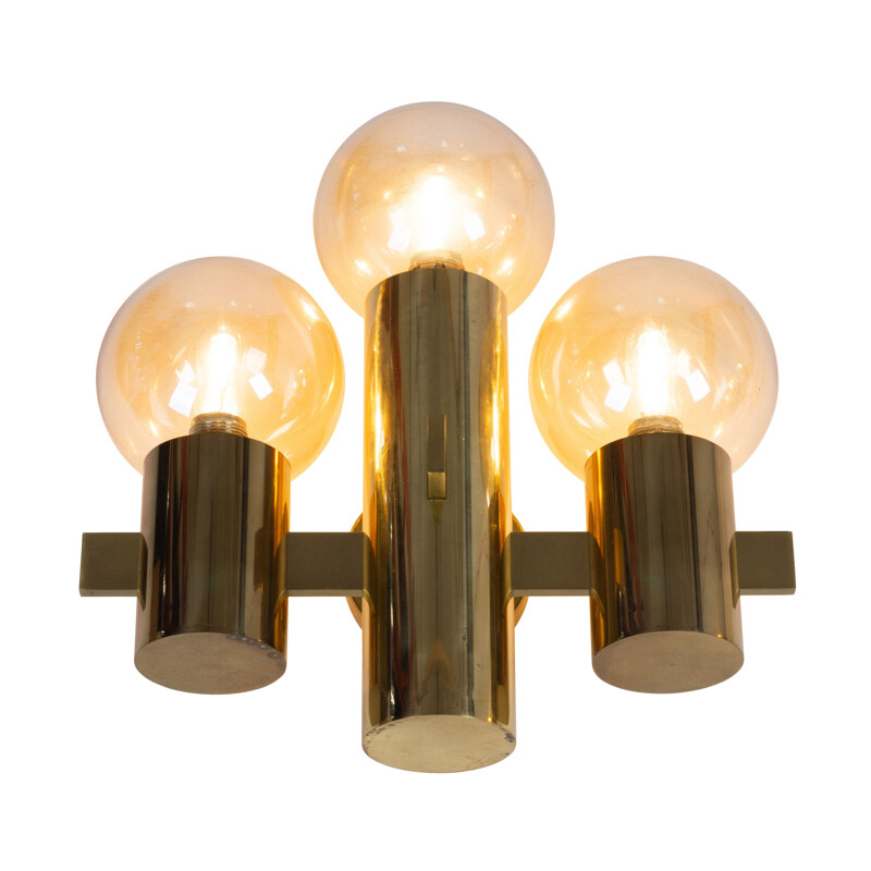 Vintage brass and smoked glass wall and ceiling light set by Hans Agne Jakobsson for Teka