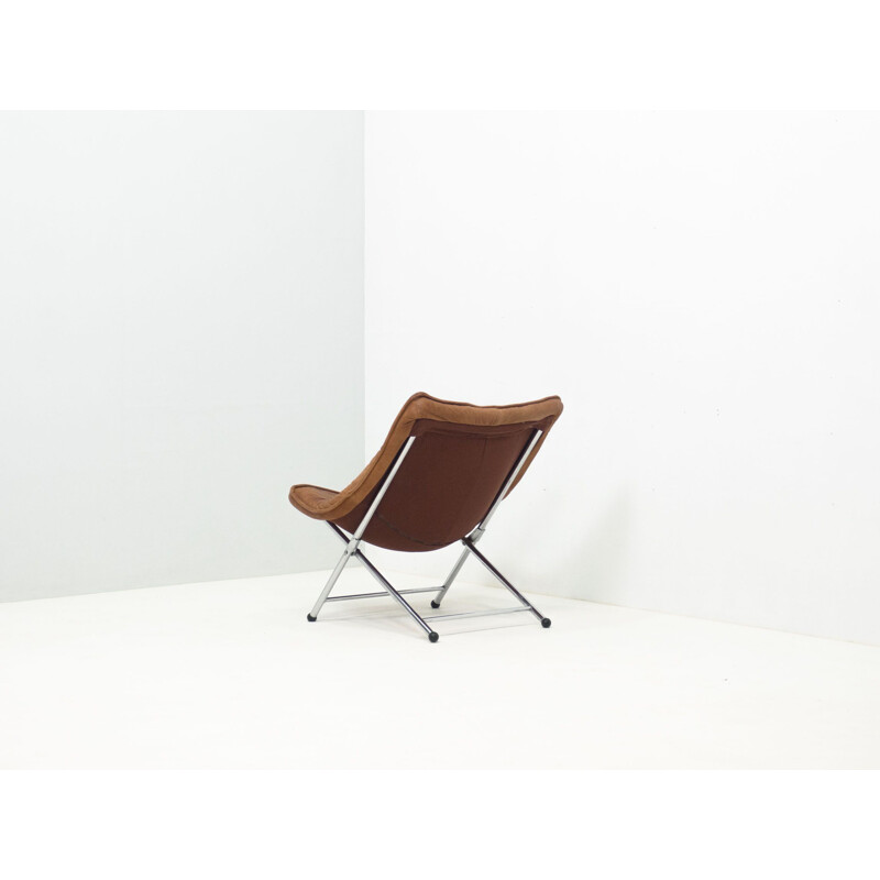 Vintage Molinari leather folding lounge chair by Teun van Zanten