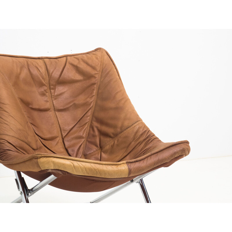 Vintage Molinari leather folding lounge chair by Teun van Zanten