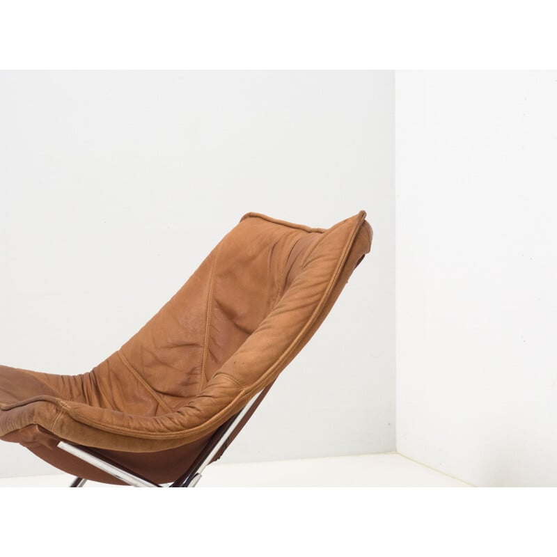 Fauteuil lounge pliante vintage en cuir Molinari par Teun van Zanten