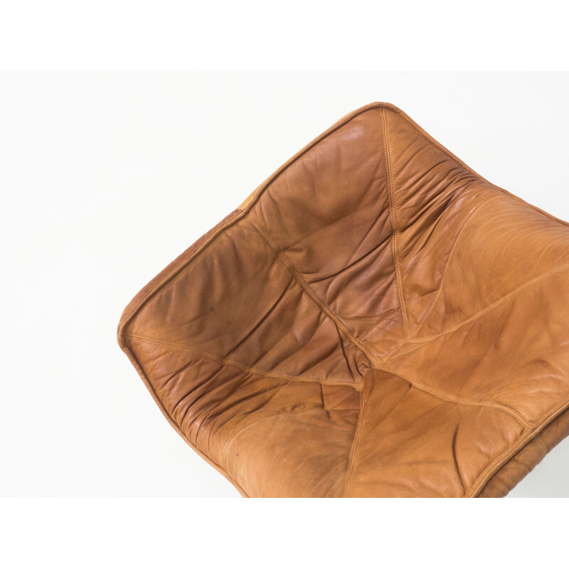 Fauteuil lounge pliante vintage en cuir Molinari par Teun van Zanten