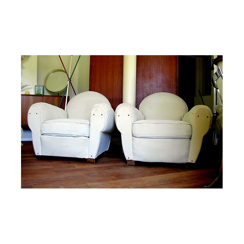 Pair of club chairs in alcantara - 1980s